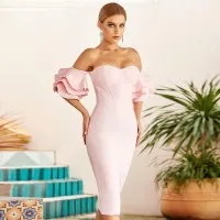 Vestido De Vendaje Ajustado Sin Tirantes Rosa Vintage Angela
