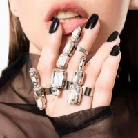 White Diamond Black Irregular Rhinestone 3 Pieces Finger Ring