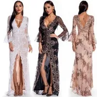 Vestido De Lentejuelas Con Escote En V Sense Falda Larga