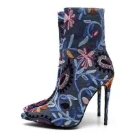 Gracefully Embroidered Denim Boots